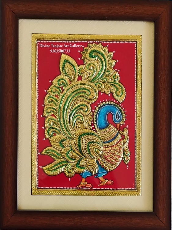 peacock tanjore painting (Size -13 in x 11 in x 2 in)